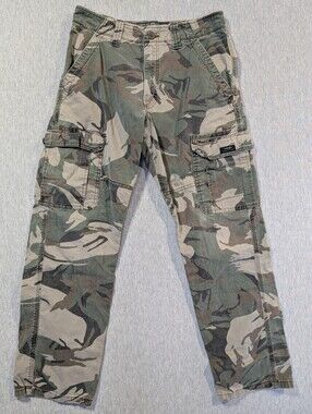 Wrangler Camo Cargo Pants Men's 29 X 30 Faded Green Relaxed Fit